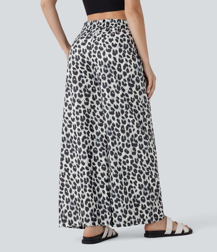 ColaComfort™ - Pantaloni casual con vita alta, tasche laterali, coulisse e stampa leopardata