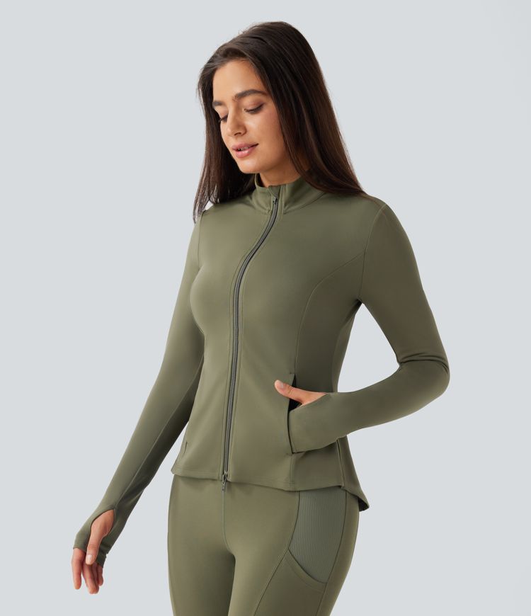 ColaSoft™ -  Giacca slim da equitazione con Collo alto, Maniche con foro per il pollice e Zip plissettata