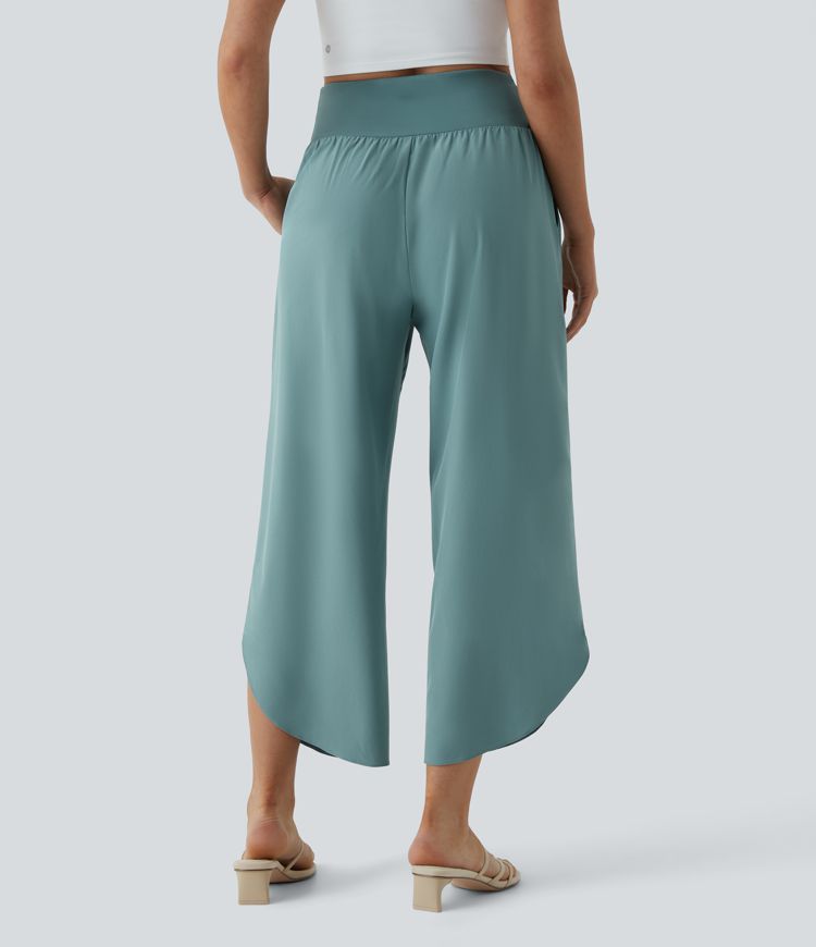 Breezeful™ - Pantaloni incrociati plissettati con vita alta e tasche laterali