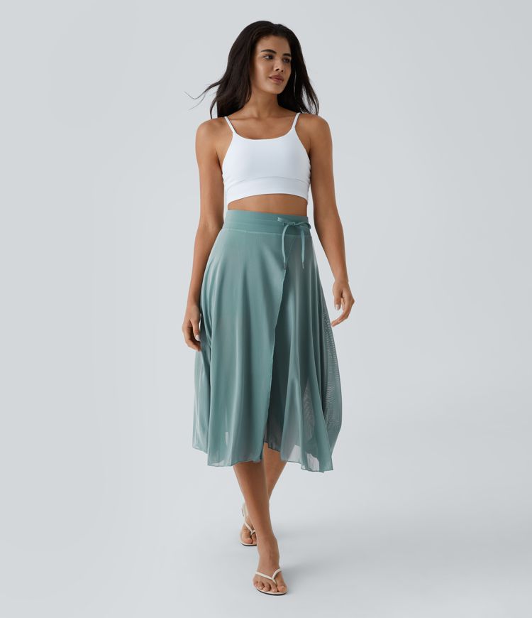 ColaGonna™ - Gonna midi e pantaloncini 2 in 1 in tulle con vita alta, coulisse, rete a contrasto e tasche laterali