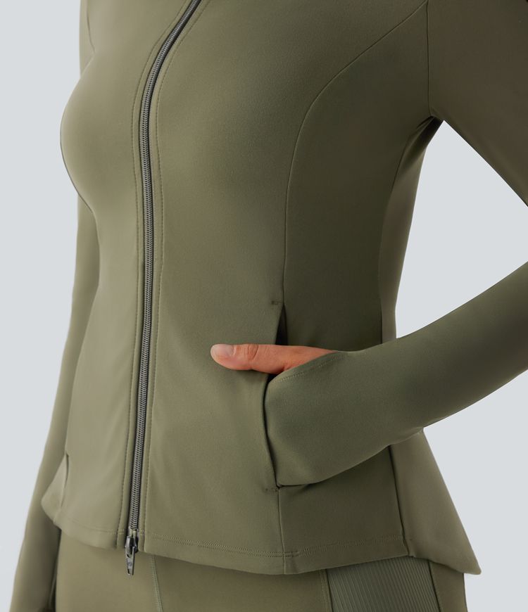 ColaSoft™ -  Giacca slim da equitazione con Collo alto, Maniche con foro per il pollice e Zip plissettata