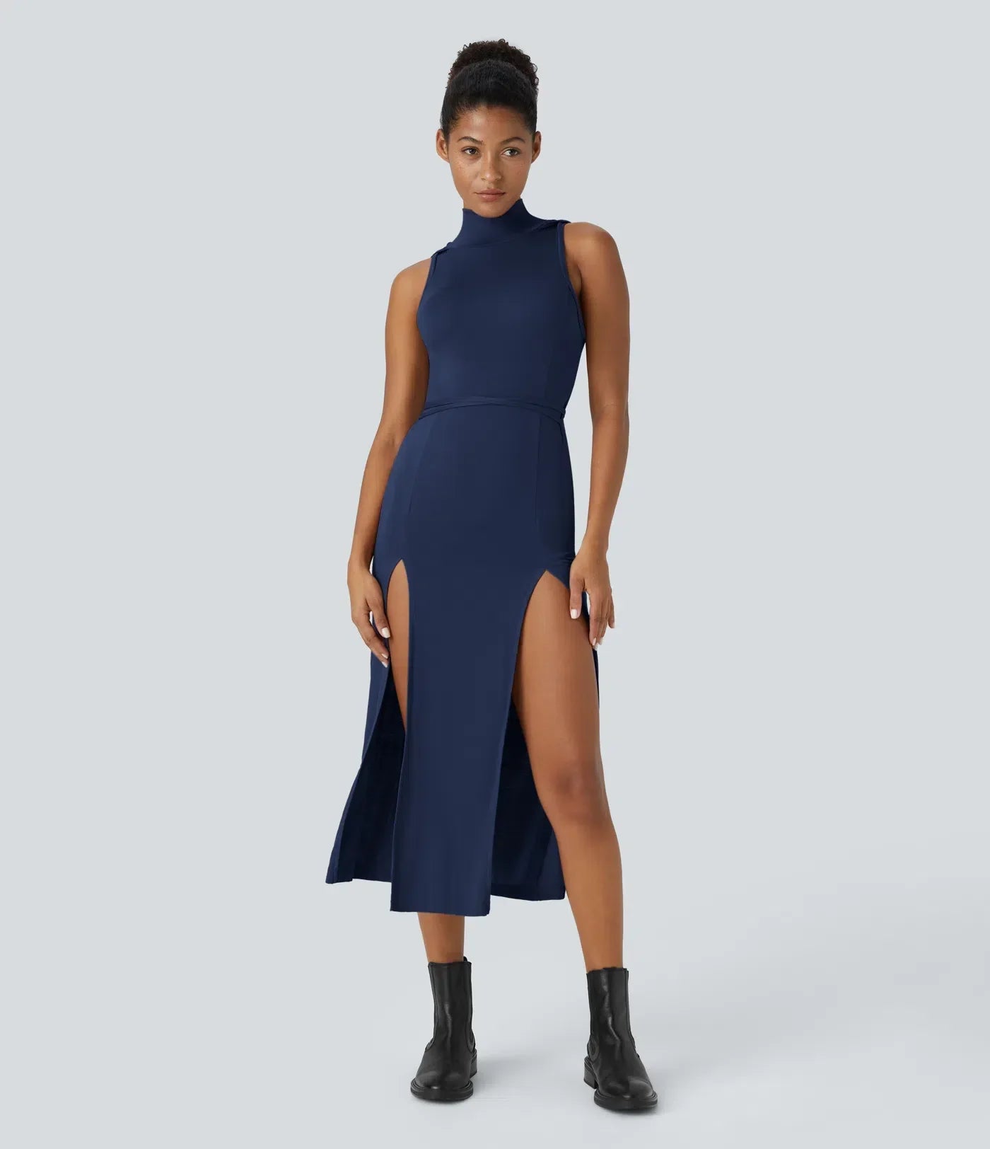 ColaZebra™ - Abito casual midi con Capuccio, Senza maniche e schiena a Zebra