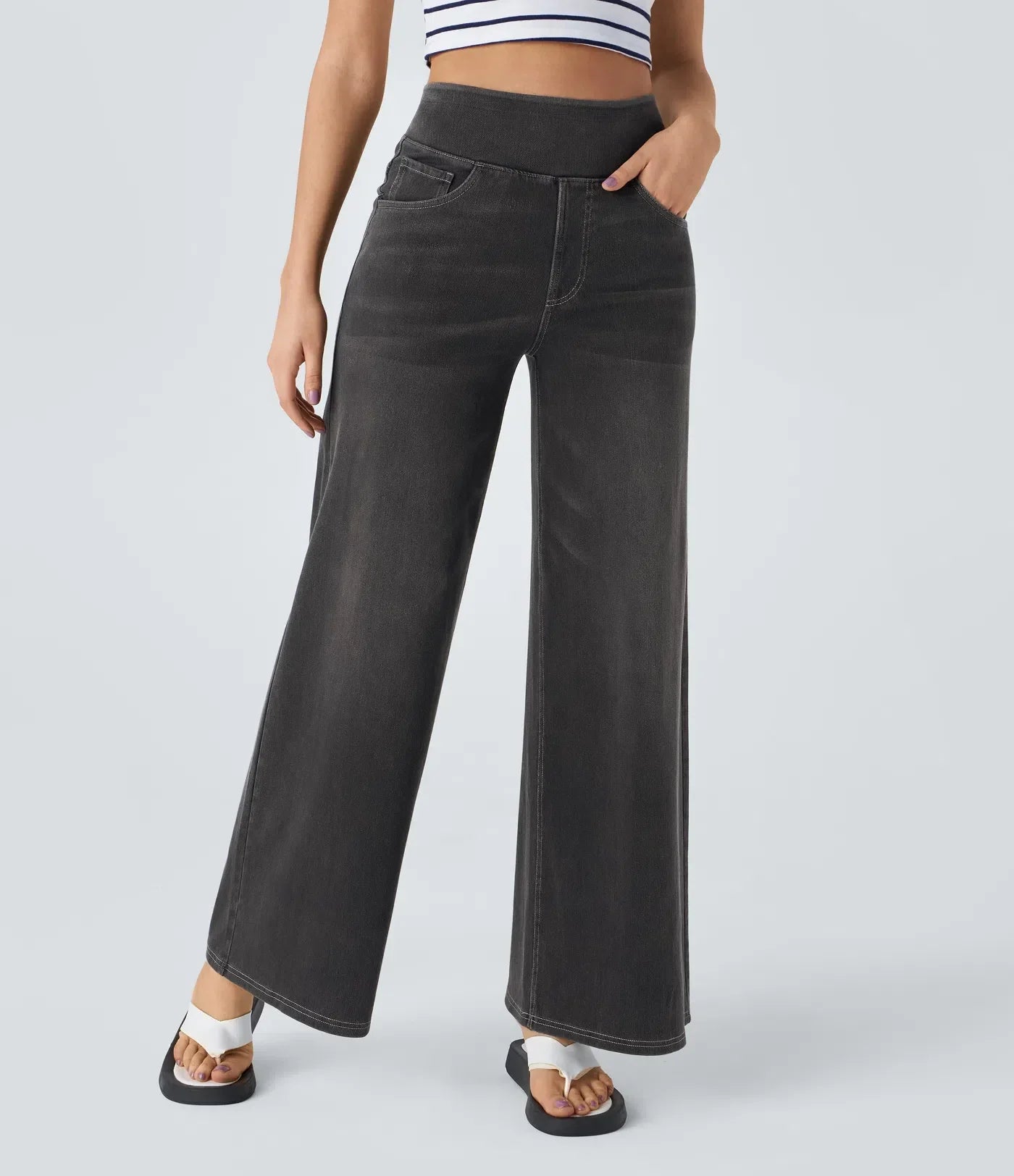 ColaFlex™ Jeans casual con vita alta, tasche multiple e gamba larga