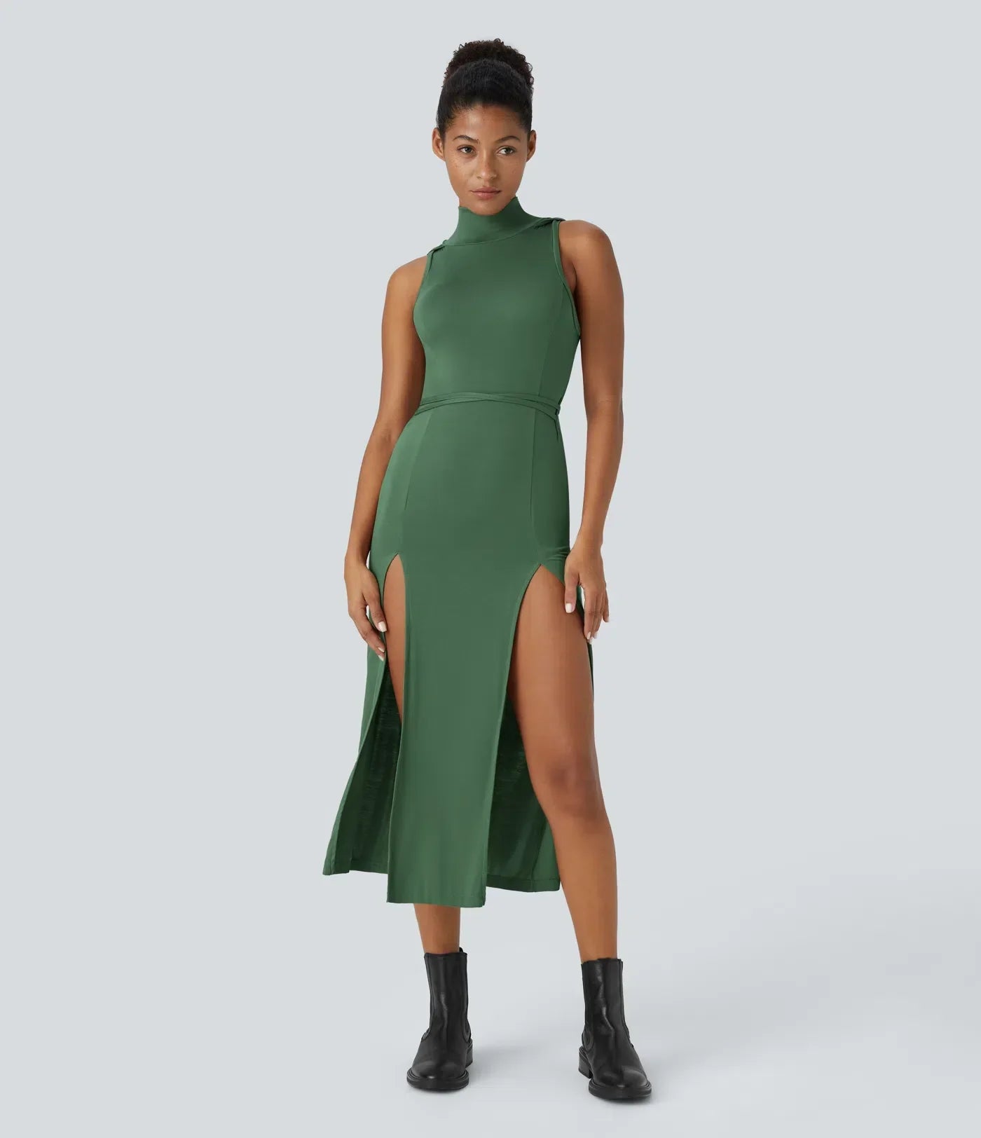 ColaZebra™ - Abito casual midi con Capuccio, Senza maniche e schiena a Zebra