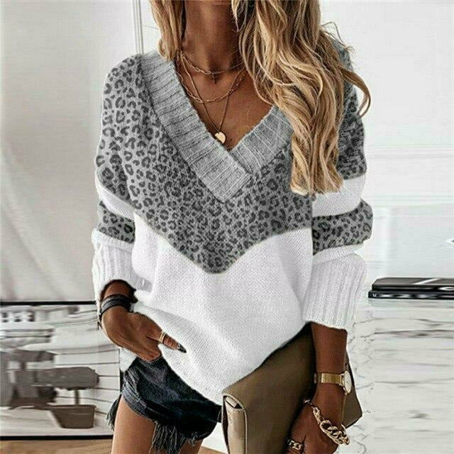 Maglia patchwork con stampa leopardata