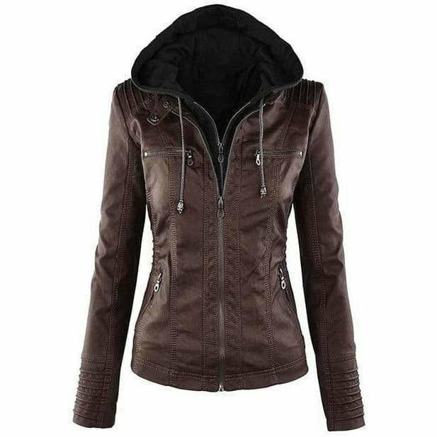 Giacca di pelle casual con cappuccio
